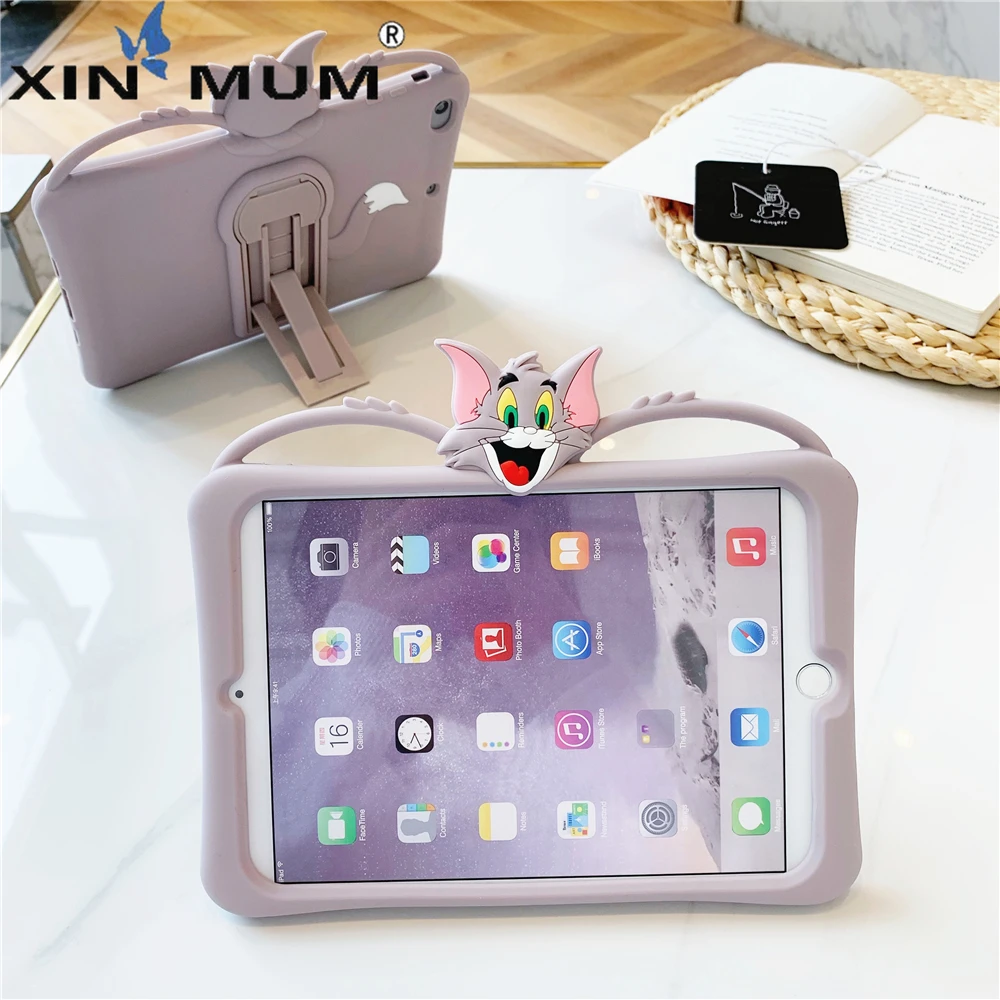 

Cartoon Tom Jerry Case for iPad Pro 11 inch 2018 Cute Silicon Stand Cover for Apple iPad Pro 11 2018 Kids Handle Gift Stickers