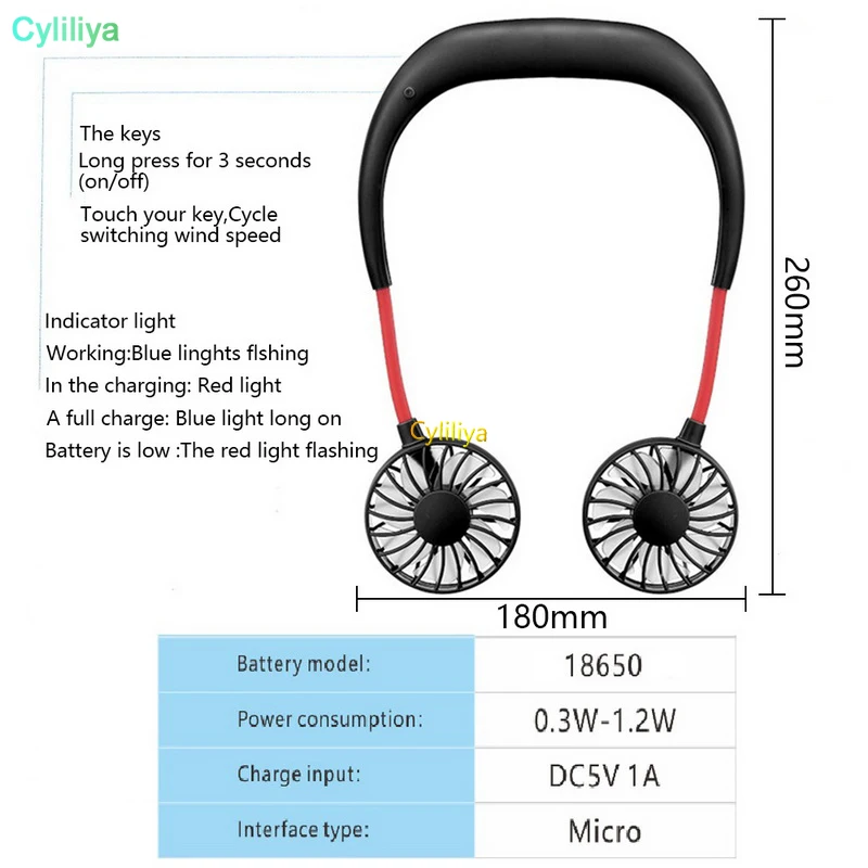 3 поколения USB портативный вентилятор без рук шеи подвесной мини-спортивный вентилятор 3 передачи Usb зарядка вентиляторы кондиционера воздуха с подсветкой