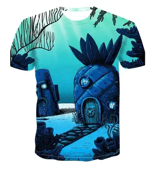 

3D new fashion new SpongeBob / animation landscape creative art design funny T-shirt for men's short sleeve and street style