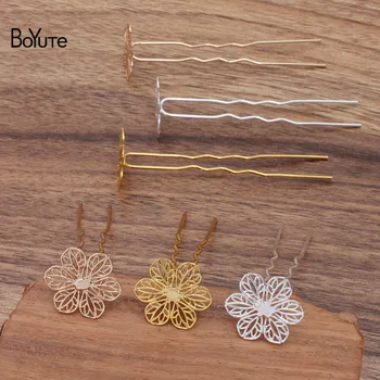 

BoYuTe (20 Pieces/Lot) 20MM Filigree Flower Plate Welding 75*10*1.2MM Hair Fork Hairpin Diy Bride Hair Jewelry Accessories
