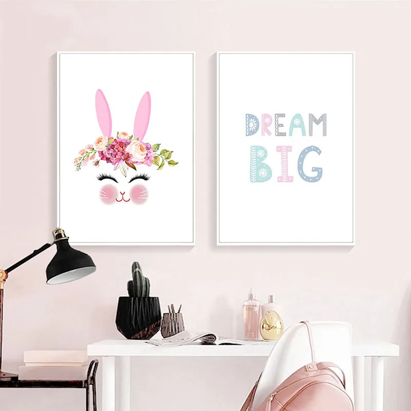 

Baby Nursery Canvas Art Poster Flower Rabbit Decorative Print Wall Painting Decoration Picture Nordic Kids Bedroom Decoration