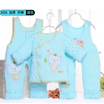 

New Style Baby Set Warm Autumn And Winter Jacket Cotton-padded Clothes Suspender Pants Children's 3pcs Set Customized OEM Recrui