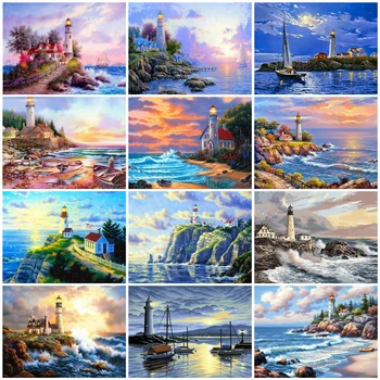 

HUACAN Paint By Number Scenery Hand Painted Painting Tower Drawing On Canvas Art Gift DIY Pictures By Numbers Kits Home Decor