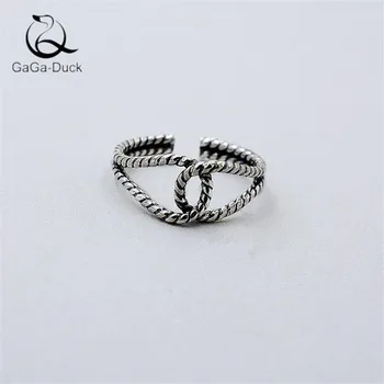 

New Thai Silver Flower Wholesale 925 Sterling Silver Retro Jewelry Flower Line Masked Staggered Personality Opening Rings R391