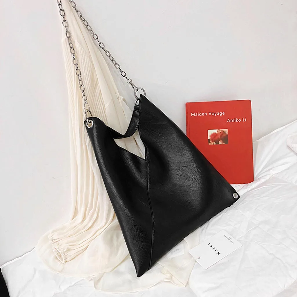 Женские сумки на плечо, Ретро стиль, цепь, черная простая кожаная сумка, сумки через плечо, женская брендовая Большая вместительная сумка, bolsos mujer# L10