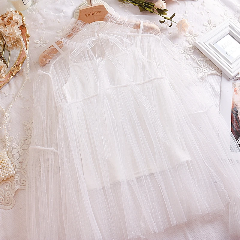 Sweet Autumn Princess Style Standing collar Ruffle Long Sleeve Cute Bowknot Lace Women Tops Blouse Teen Girls Clothing Mori Girl