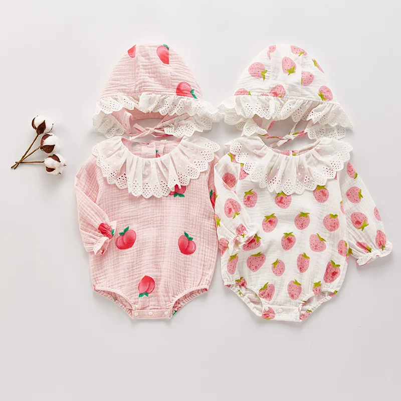 

Newborn Baby Girl Ruffle Lace Short Sleeve Romper Jumpsuit Summer Clothes with Sunhat