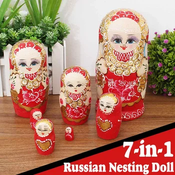 

20cm 7pcs Wooden Paint Nesting Dolls Babushka Russian Doll Matryoshka Gift Kids Cute Hand Paint Toys Home Decoration Gifts