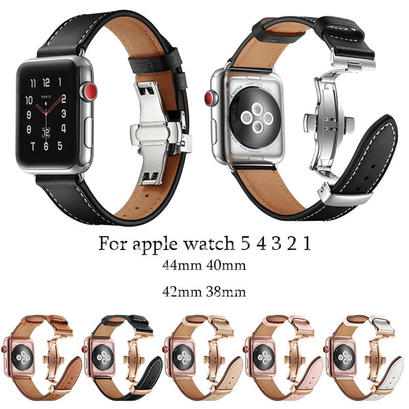 Ремешок из натуральной кожи для apple watch band 42 мм 44 40 38 серия 5 4 3 2 1 металлическая