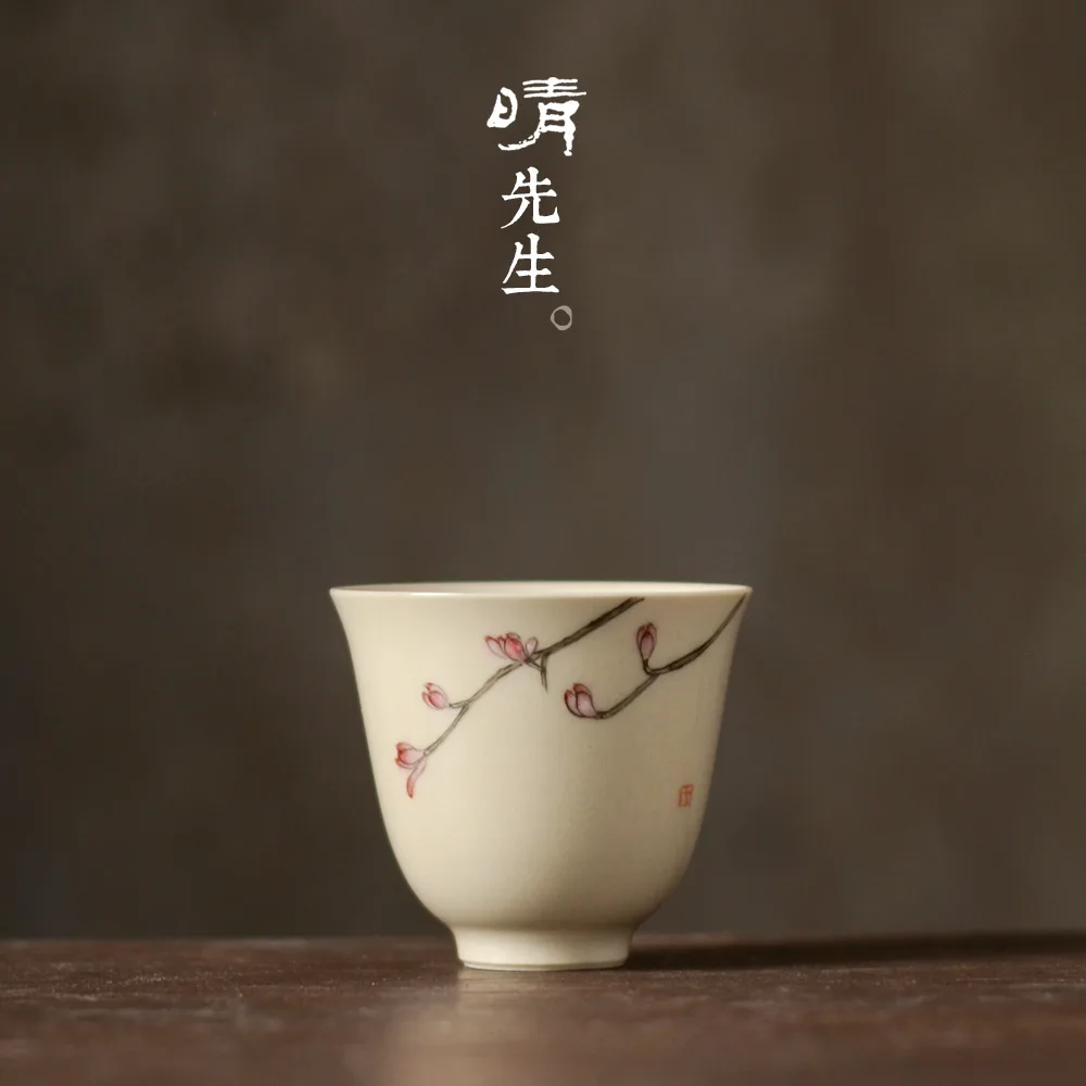 

Jindezhen Pure Manual Grass And Wood Ash Kungfu Online Teacup Pastel Hand Enamel Huang Pin Ming Cup Jindezhen Tea Set