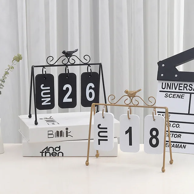 

Europe Wrought Iron Bird Calendar Creative Personality Study Desk Turning Page Calendar Date Decoration room decoration