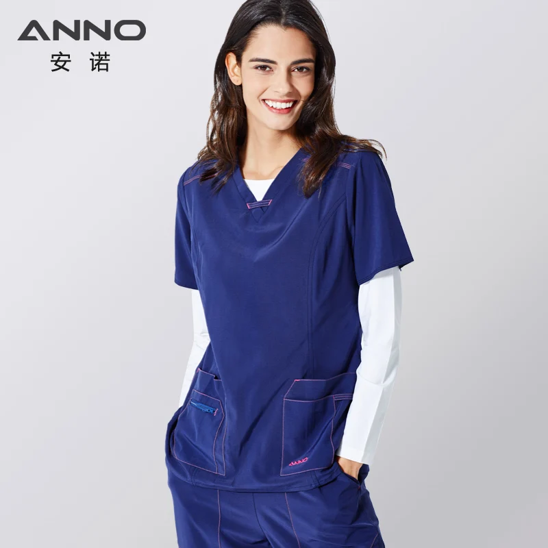 ANNO Non-stick Hair Scrubs Set Elasticity Nurse Uniform Slim fit Nursing Dress Pet Hospital Staff Cloths Veterinary Work Wear