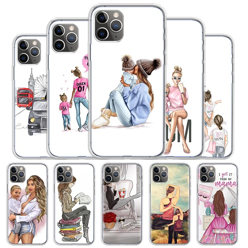 Каштановые волосы для мам и детей Модный чехол Iphone 5S 6S 7 8 плюс Чехол 11 12 Pro Max Coque Apple