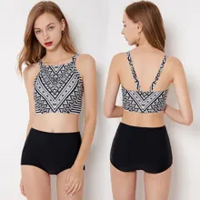 Женский винтажный с высокой талией комплект из двух предметов, купальный костюм, купальный костюм, комплект бикини с подкладкой для взрослых, Молодежный топ с высоким воротом и шорты для мальчиков