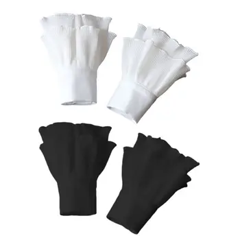 

Women Layered Striped Horn Cuff Agaric Ruffles Wrinkled Fake Sleeve Wrist Warmer
