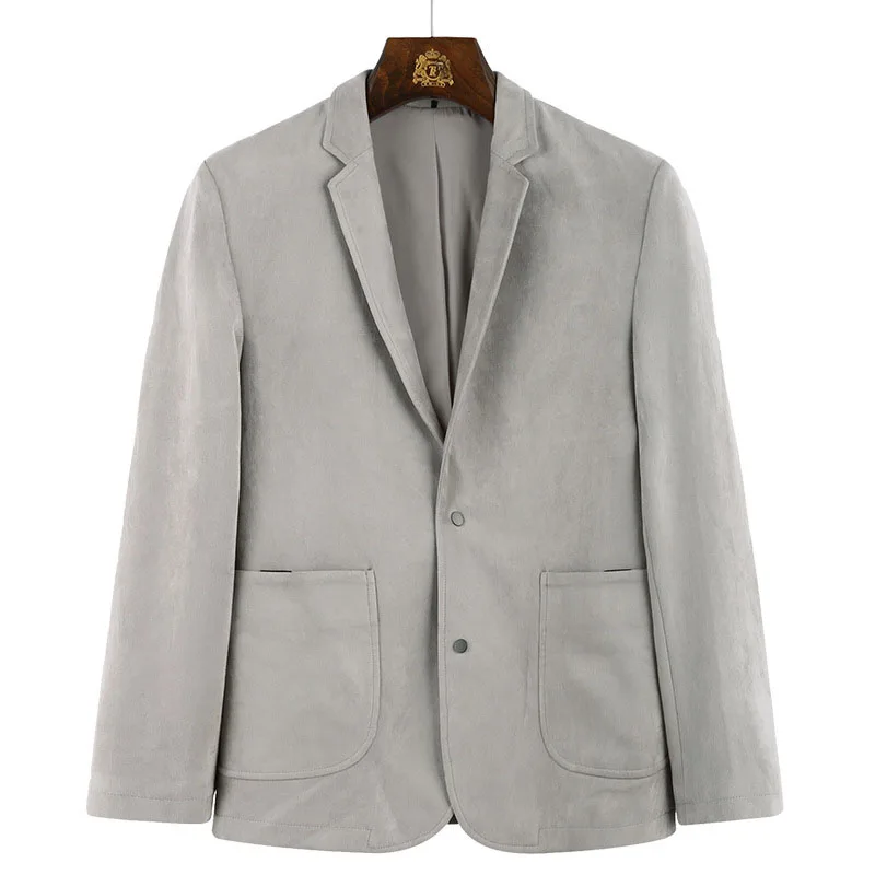 Spring Autumn Solid Men Blazers Suede Khaki Black Slim Fit Blazer Jacket Male Fashion Street Casual Suit Costume Regular Coat Spring Autumn Solid Men Blazers Suede Khaki Black Slim Fit Blazer Jacket Male Fashion Street Casual Suit Costume Regular Coat