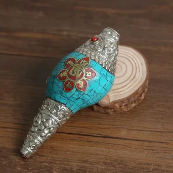 

Decorative Handmade Nepal Tibetan Old silver Tibet Silver Inlay Turquoise Ganesha God Buddha Statue Shell Conch Trumpet