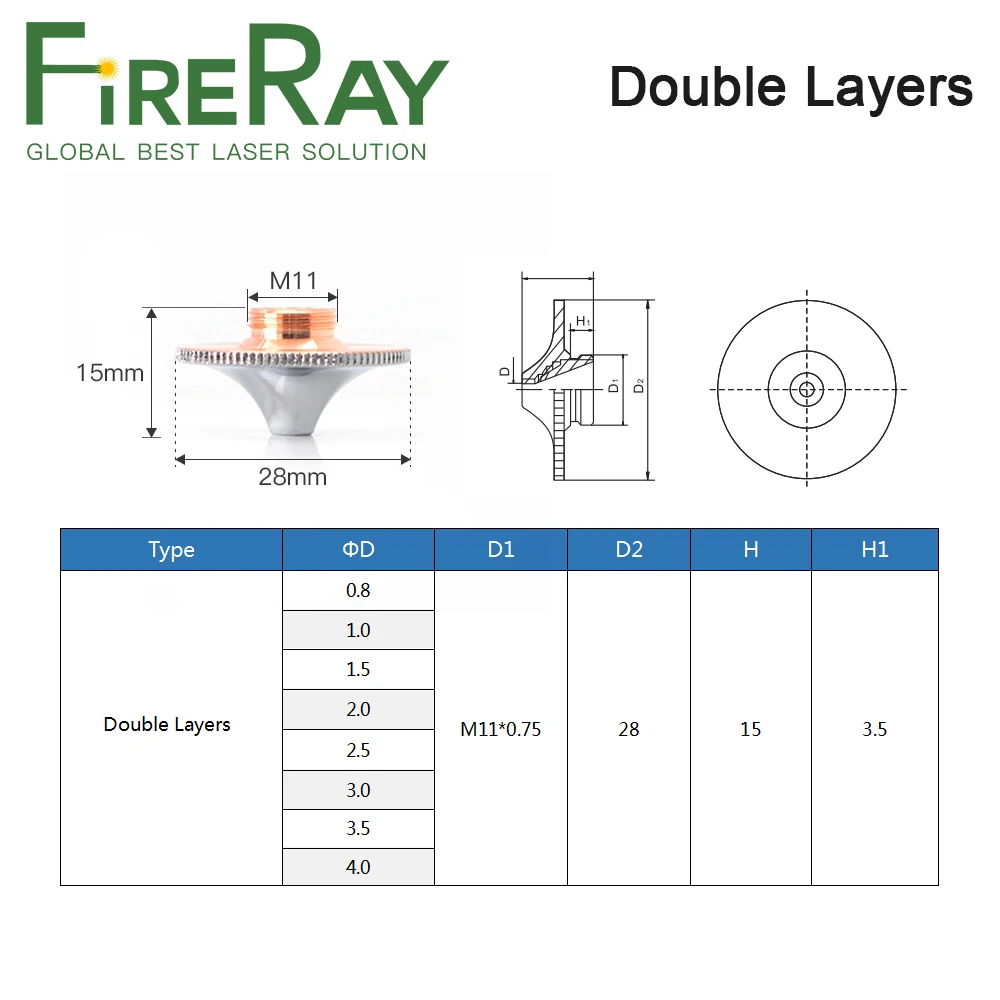 Сопло лазерное FireRay диаметром 28 мм однослойное Двухслойное калибр 0 8 6 для режущей