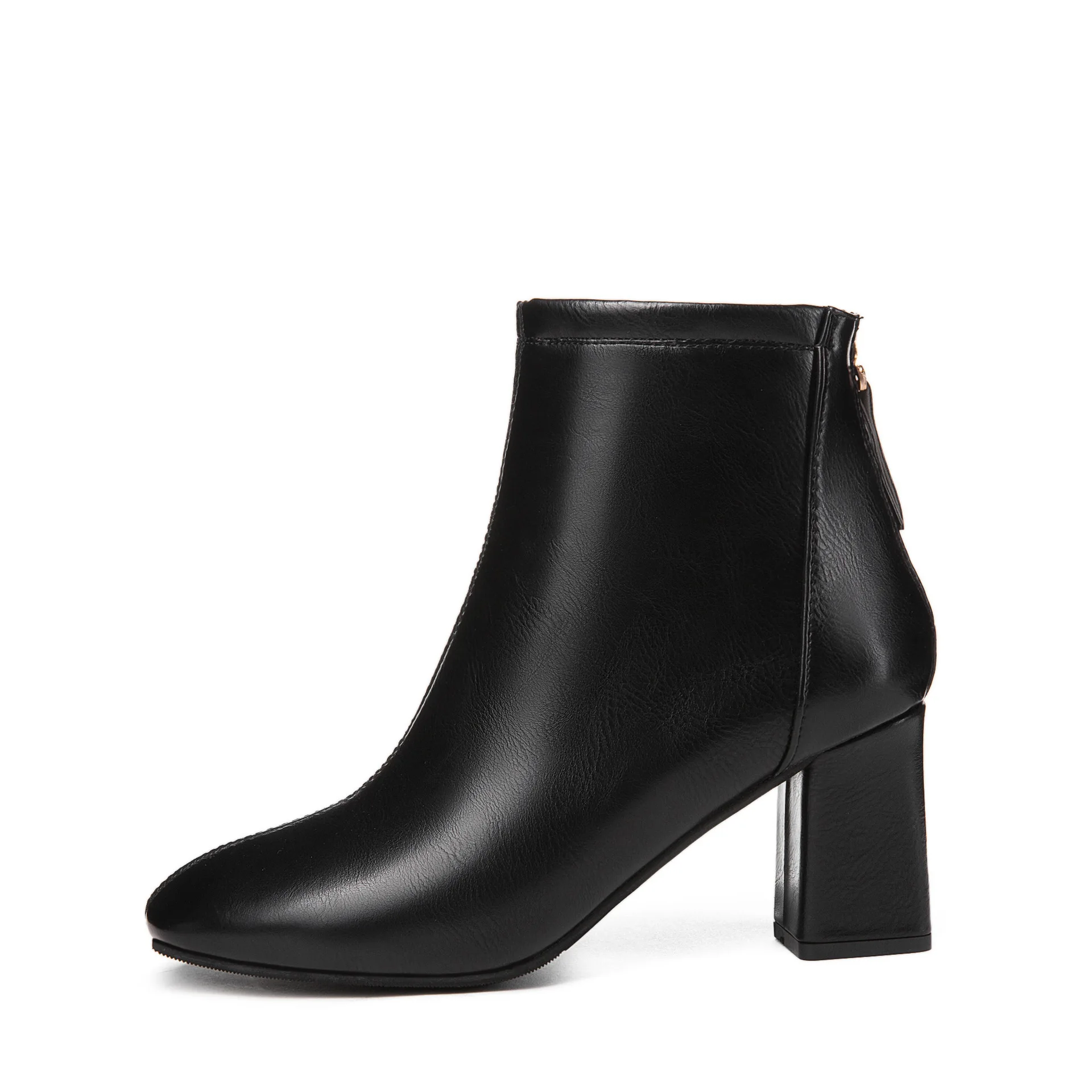 Женская обувь в британском стиле; новейшая модель; Высококачественная обувь из натуральной кожи на квадратном каблуке 7 см; ботинки «Челси» на молнии с квадратным носком; ботильоны - Цвет: Черный