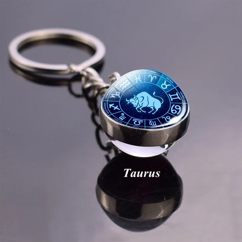 Taurus Новое поступление 12 ювелирных изделий Созвездие зодиакальный брелок хрустальный стеклянный шар подвеска брелок автомобильные аксессуары пара рождественские подарки - Цвет: Taurus