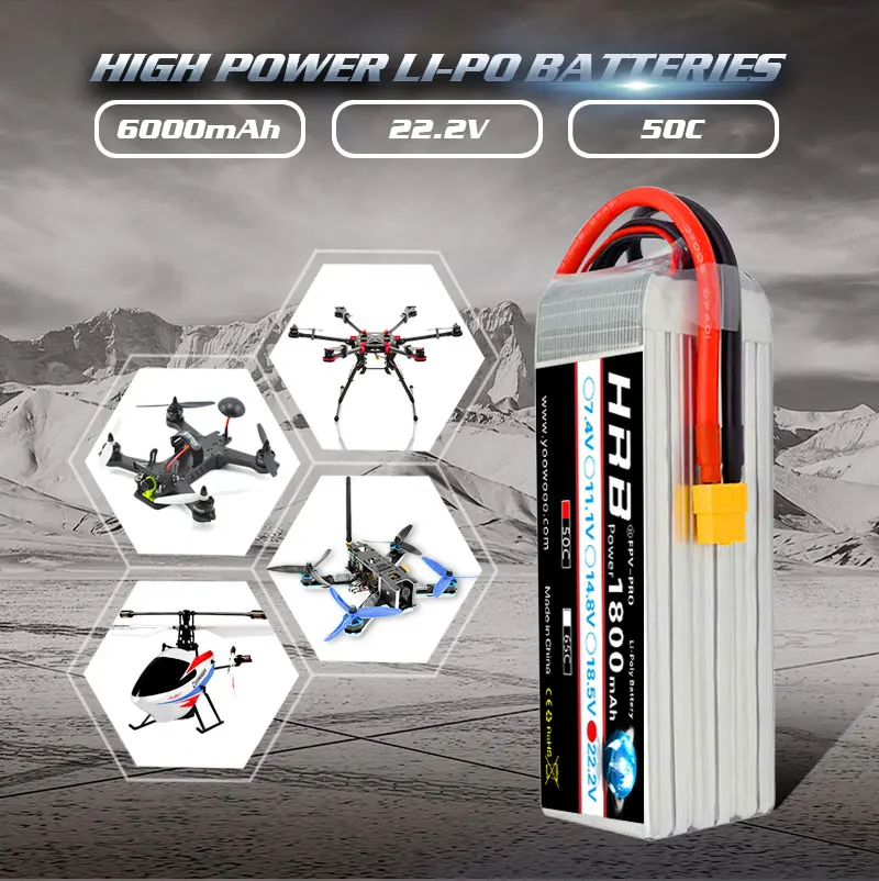 Аккумулятор HRB RC 22 2 в 1800 мАч 50C 6S Lipo с разъемом XT60 AKKU FPV Квадрокоптер Дрон Trex 450 550