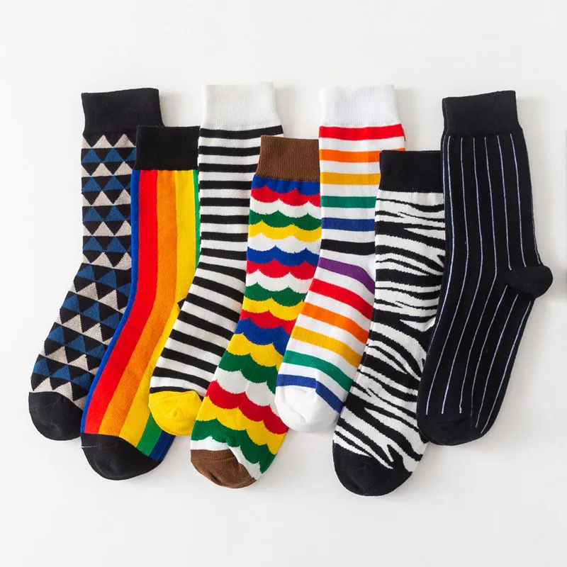 

New Fashion Jacquard Funny Socks Women Soft Cotton Sport Happy Socks Creative Stripe Rainbow Zebra Novelty Hip Hop Sokken Gifts