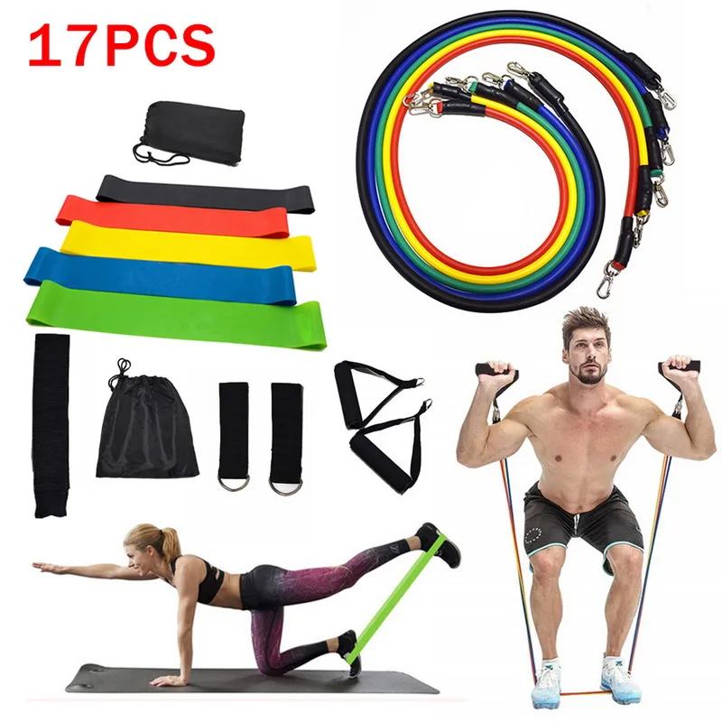 17pcs Yoga Band Tube Resistance Bands Set Fitness Elastic Rubber Training Workout Expander Pull Rope Gym Equipment | Спорт и