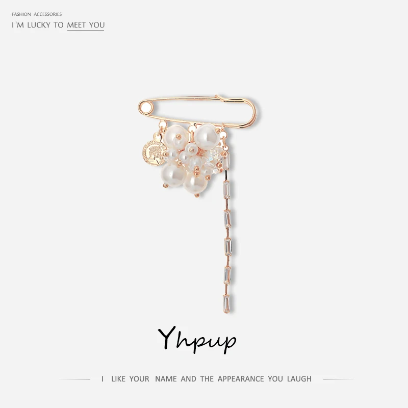 Yhpup 2019 Trendy Imitation Pearls Exquisite Flower Women Brooch Zirconia Tassel Portrait Luxury Jewelry for Female Scarf | Украшения и