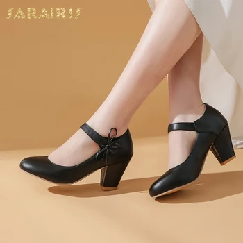 

Karinluna Fashion New Plus Size 32-48 Mary Janes Pumps Woman Shoes Chunky High Heels Hook & Loop Butterfly Party Pumps Women