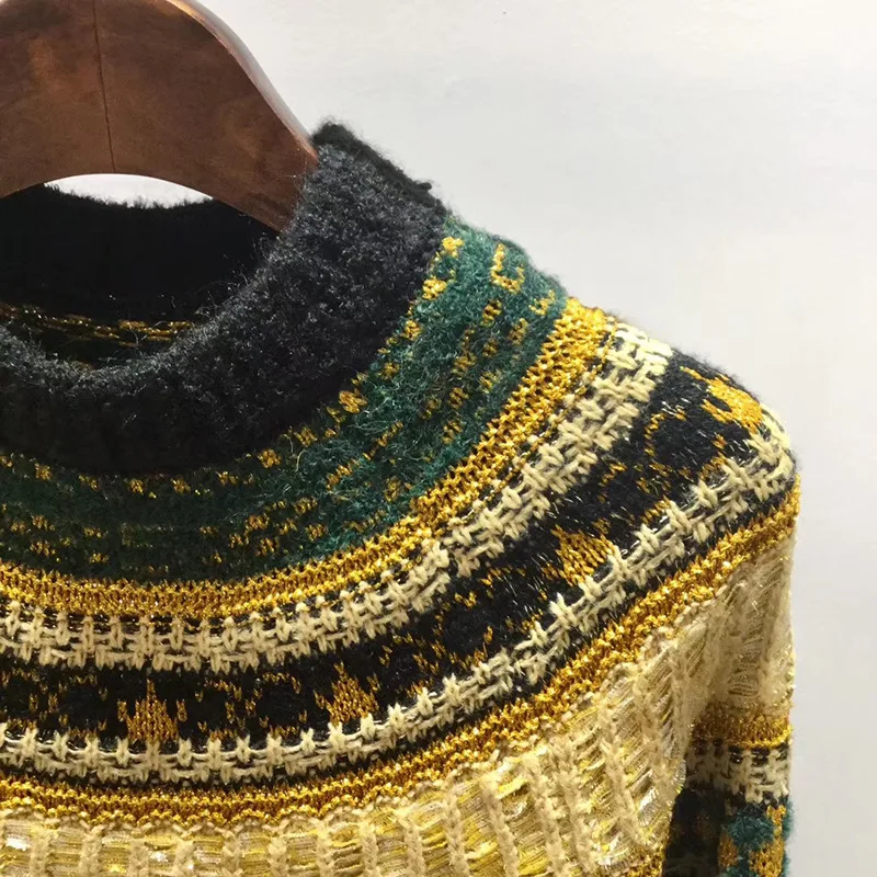 Осенний и зимний женский свитер высокого качества с круглым вырезом и геометрическим рисунком