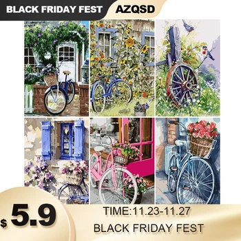 

AZQSD Adult Paint By Numbers Flowers DIY Drawing On Canvas Handpainted Painting Art Coloring By Numbers Bicycle Unique Gift