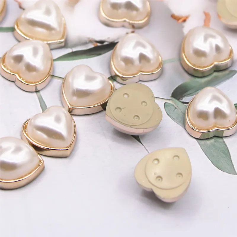 50pcs 12mm golden Pearl Heart flat back button cute Home Garden Crafts Cabochon Scrapbooking Clothing accessories