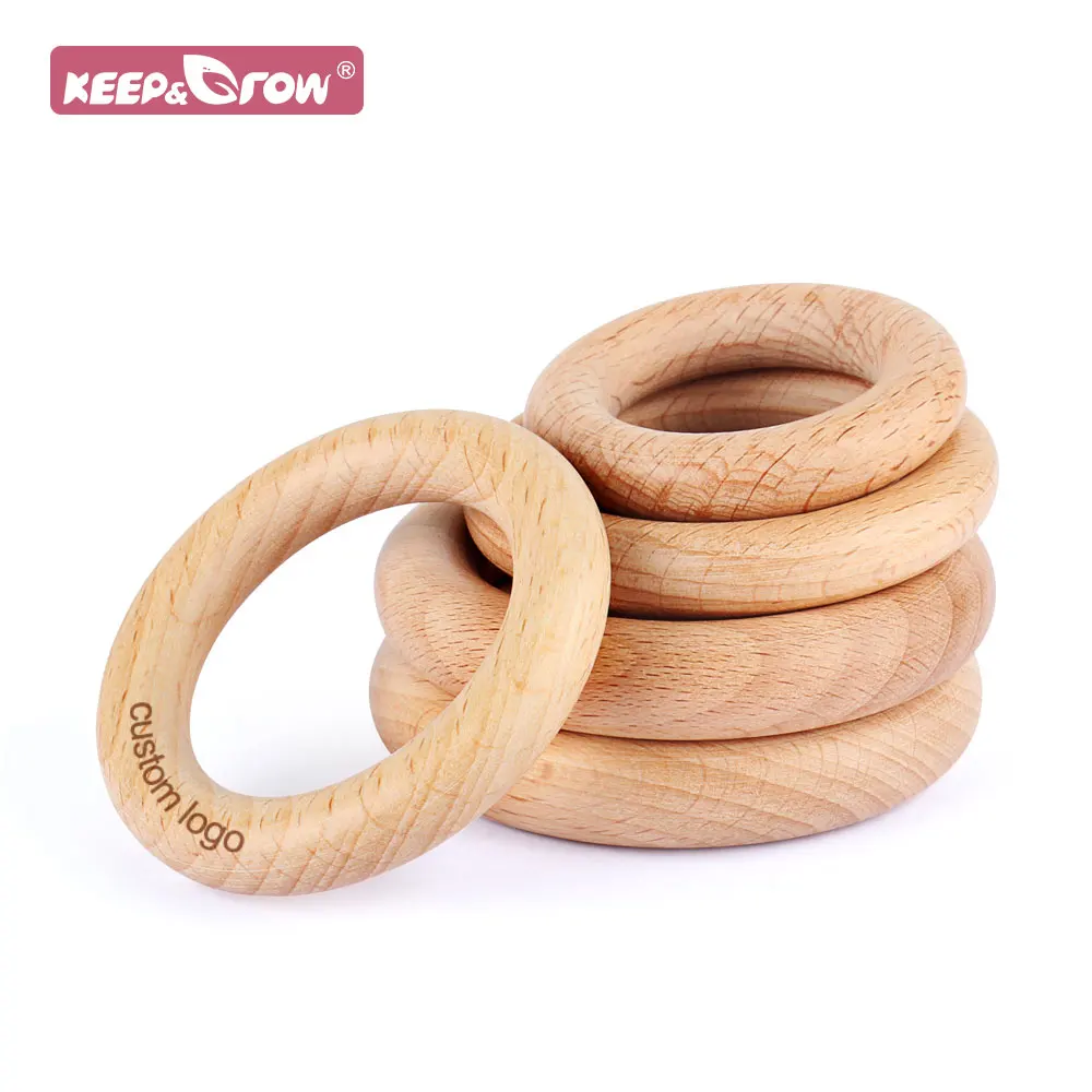 

50pc Wooden Ring Baby Teether Customize Logo DIY Nursing Bracelets Toys Rodent Tiny Rod Food Grade Beech Ring Teething Teether