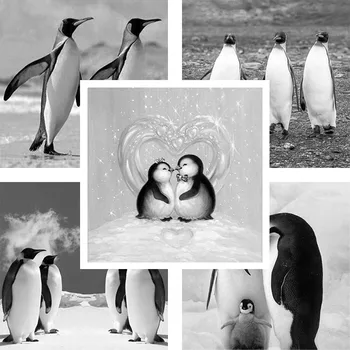 

Black White Penguin Love DIY Diamond Embroidery Mosaic Art Animal Cute Diamond Painting Decor Home Room Kid Handmade Gift