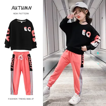 

Fashion Big Girls Fall Outfits Cotton Sweatshirt Sport Suits Children Letter Print 2pcs Tracksuit Teen Clothing Set 4 8 12Years