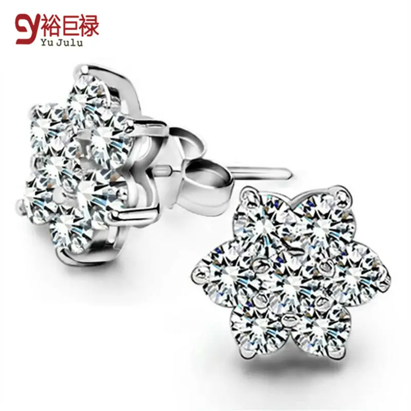 

Korea flower snow female Silver Fashion Jewelry CZ Stud Earrings for Women Ear cute earrings are 2 Carat Cubic Zirconia