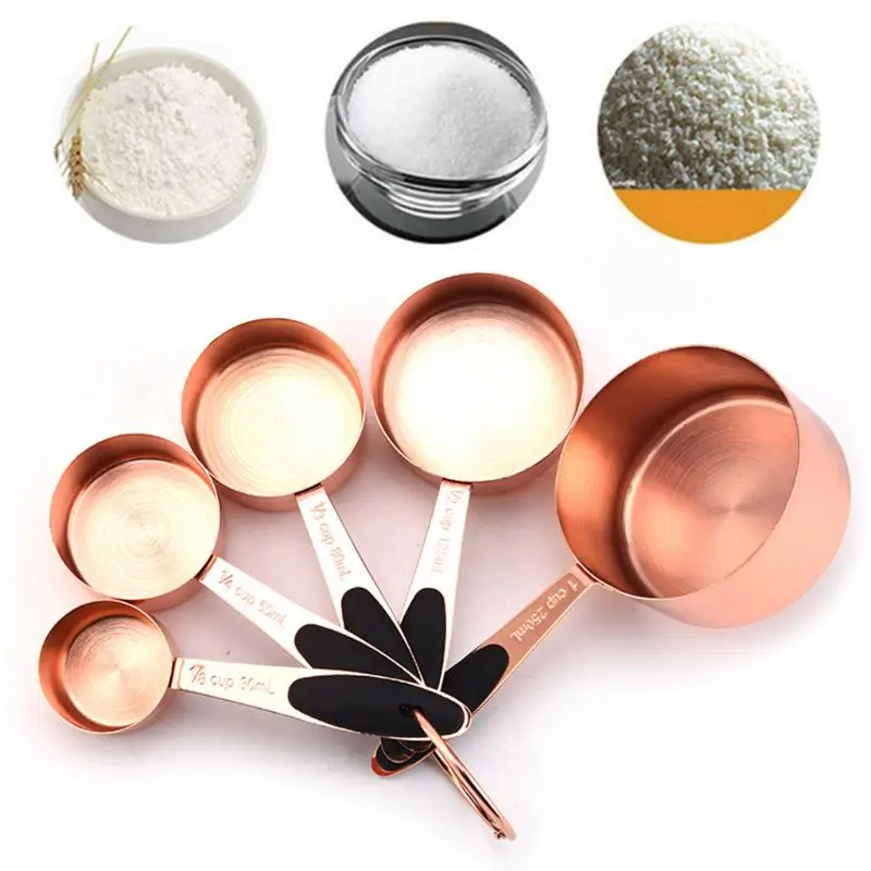 

5pcs Stainless Steel Measuring Cups Spoons Set Rose Gold Coffee Tea Kitchen Baking Cooking Tools