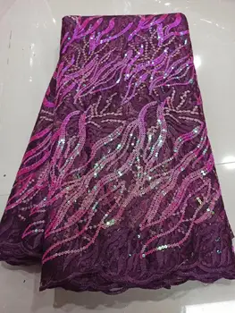 

5Yard Soft Hand Cut Elegant African French Lace Fabric Shiny Wedding Nigeria Ghana Celebration Dress With Sequins