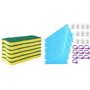 

30 Pcs Wave Double-Sided Decontamination Sponge Wipe Washing Pot Non-Stick Oil Wipes & 1set Silicone Pastry Bags