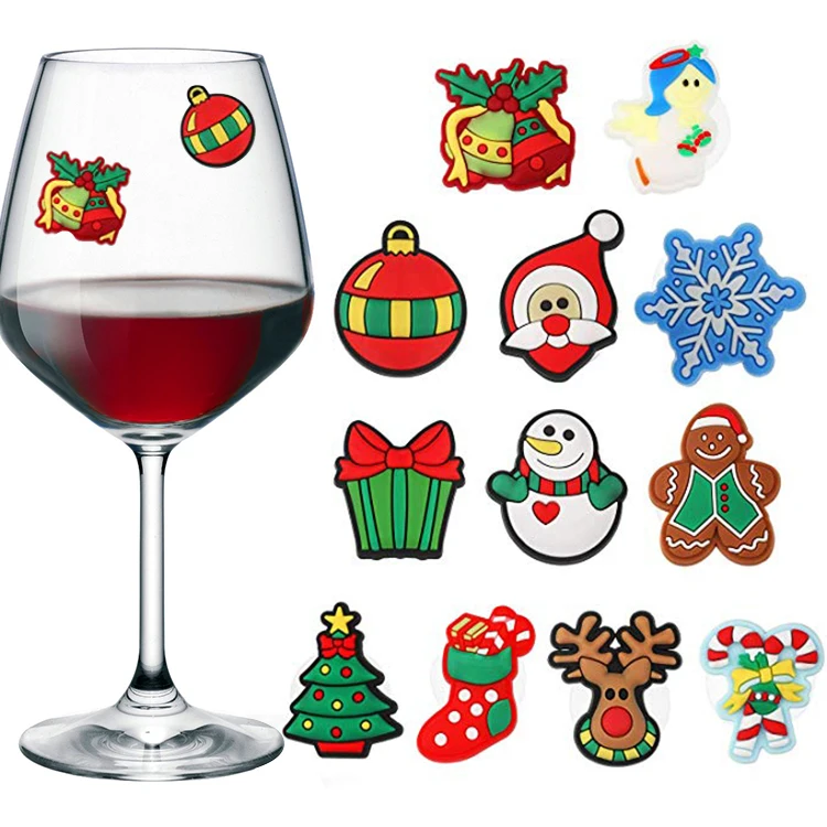 6 шт., ежедневное рождественское красное вино, амулеты, стеклянные маркеры, распознаватель, различимый, чашка для питья, чашка для приятеля, праздничные вечерние аксессуары, знаки - Цвет: A14 12Pcs
