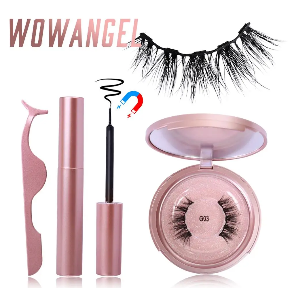 

Magnetic Eyelashes natural long Magnetic Liquid Eyeliner & Magnetic False Eyelashes & Tweezer Set Make up 1 set WOWANGEL