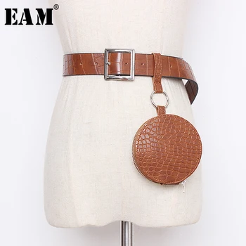 

[EAM] Pu Leather Black Mini-bag Split Joint Long Wide Belt Personality Women New Fashion Tide All-match Spring 2020 1T400