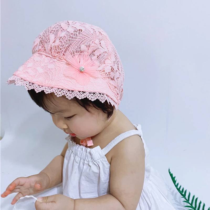 Newborn Baby Girls Princess Birthday Lace Flower Hat Cap Beanie Bonnet B 