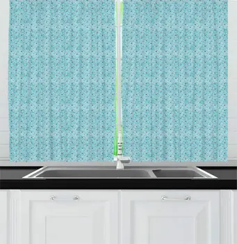 

Blue Abstract Kitchen Curtains Contemporary Grunge Style Look Simplistic Waves Interpretation Repetitive Pattern Window Drapes