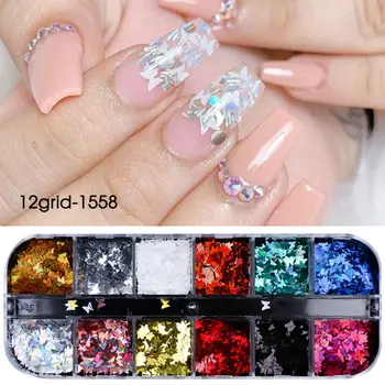 

12 Color/Set Nail Glitter Sequins Flame Hollow Aperture Butterfly Sheet Acrylic For Nail Art Decoration
