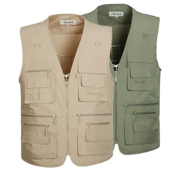 

Summer Men's Khaki Army Vests for Shooting Men Multi-Pockets Photographer Vest Reporter Director Male Casual Vest Waistcoat 5XL