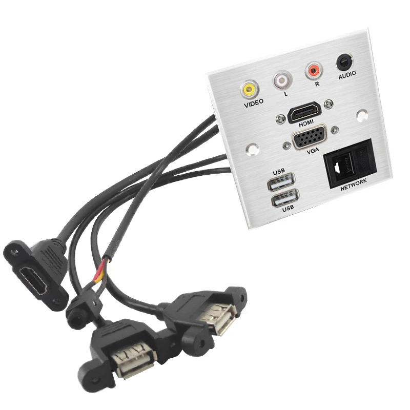 Preto de Alumínio Tomada de Parede Escovado Prata Placa Transmissão Sinal Áudio Extensão Tomada Multimídia Sala Reunião Escritório - 1 Soquetes elétricos