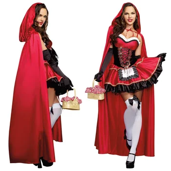 

Fairy Tale Storybook Little Red Riding Hood Costume Fantasia Halloween Cosplay Fancy Dress Long Cape