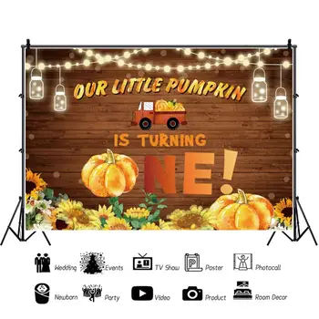 

Laeacco Happy 1st Birthday Party Banner Poster Car Pumpkin Sunflower Wooden Board Baby Portrait Photography Background Photocall