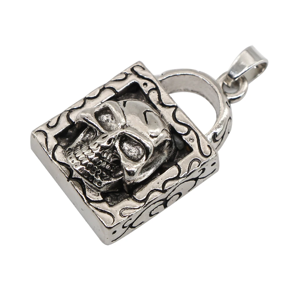 Sterling Silver Skull Padlock Pendant